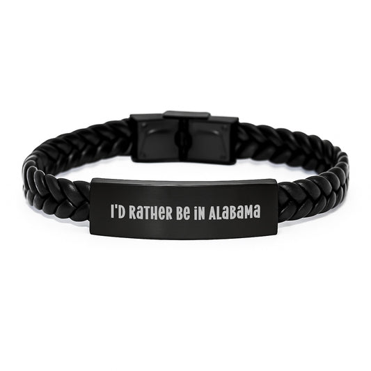 Funny Alabama Gifts from Friends, Alabama Interlaced Leather Bracelet with 'I'd Rather Be In Alabama', Unique Christmas Unique Gifts - Image 1
