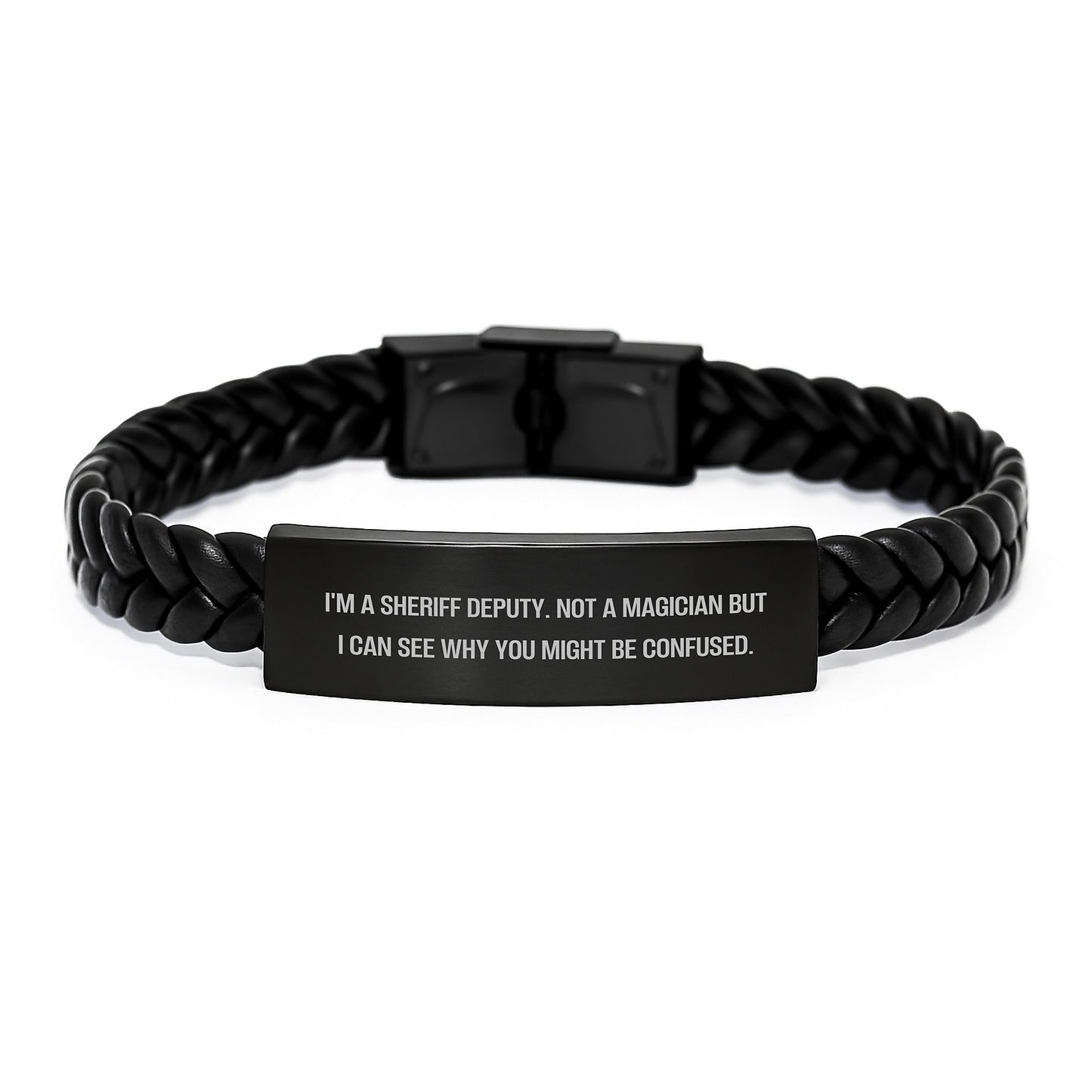 Funny Sheriff Deputy Gifts for Men, Sheriff Deputy Interlaced Leather Bracelet, Unique Christmas Unique Gifts from Friends to Sheriff Deputy - Image 1
