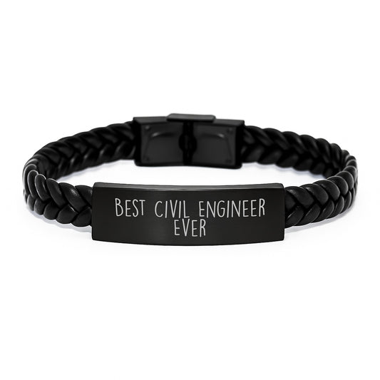 Civil Engineer Gifts from Friends, Best Civil Engineer Ever Interlaced Leather Bracelet, Christmas Unique Accessories - Image 1