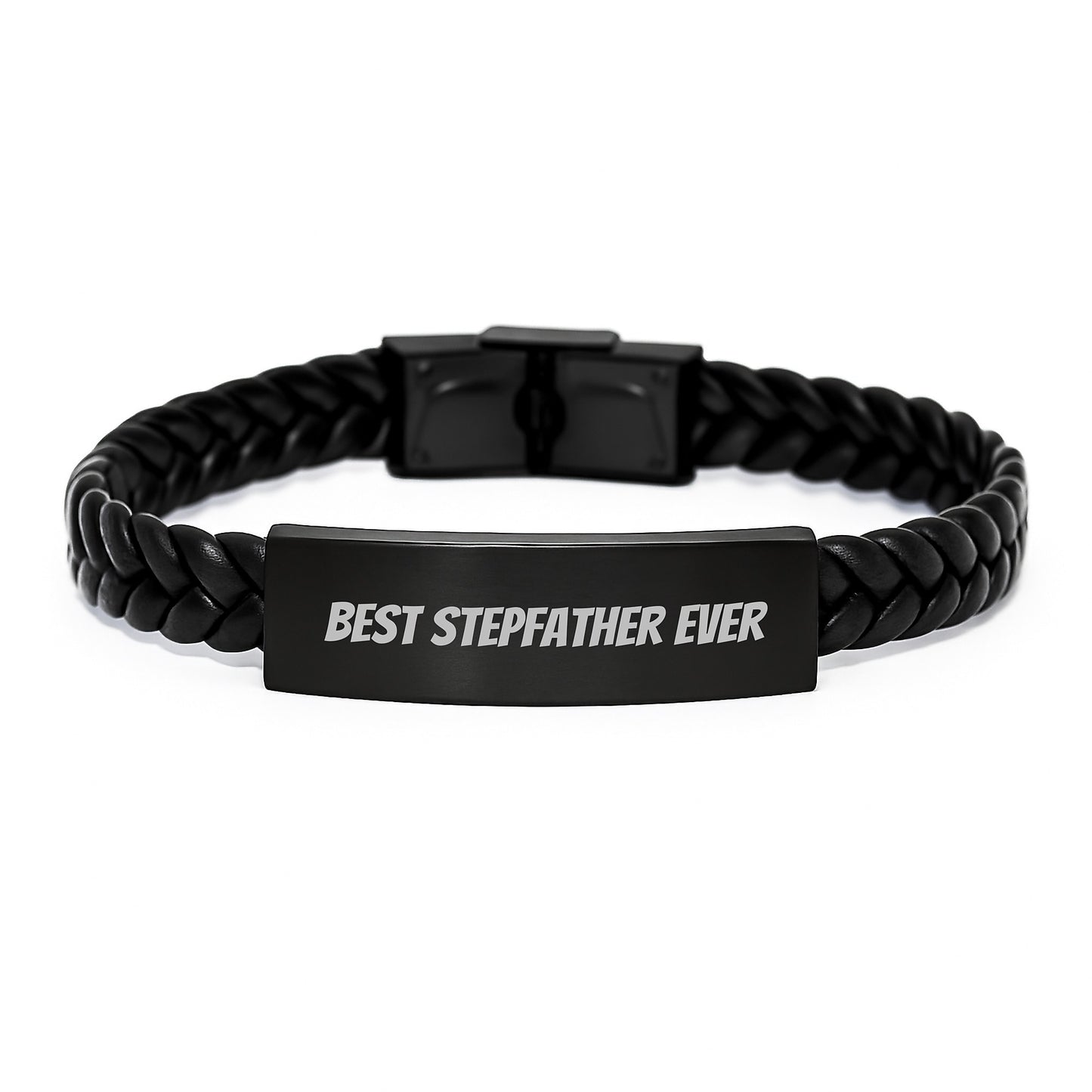 Funny Stepfather Gifts from Men, Best Stepfather Ever Interlaced Leather Bracelet for Stepfather, Christmas Unique Presents - Image 1