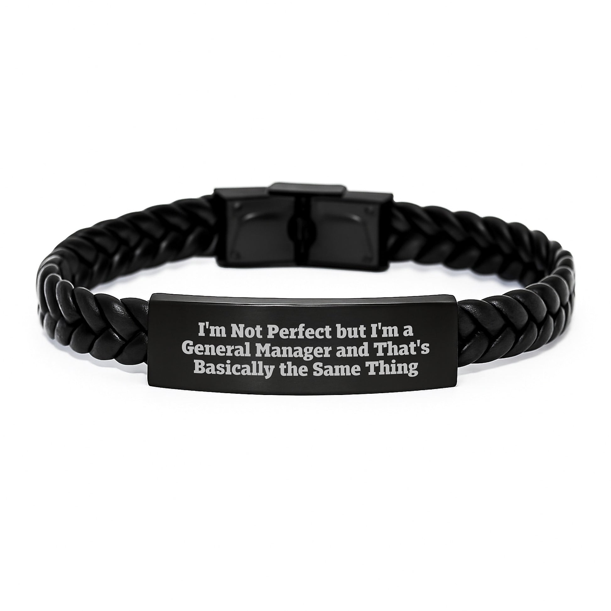 Funny General Manager Gifts, Men's Interlaced Leather Bracelet, 'I'm Not Perfect' Quote, Birthday Unique Presents from Friends to General Manager - Image 1