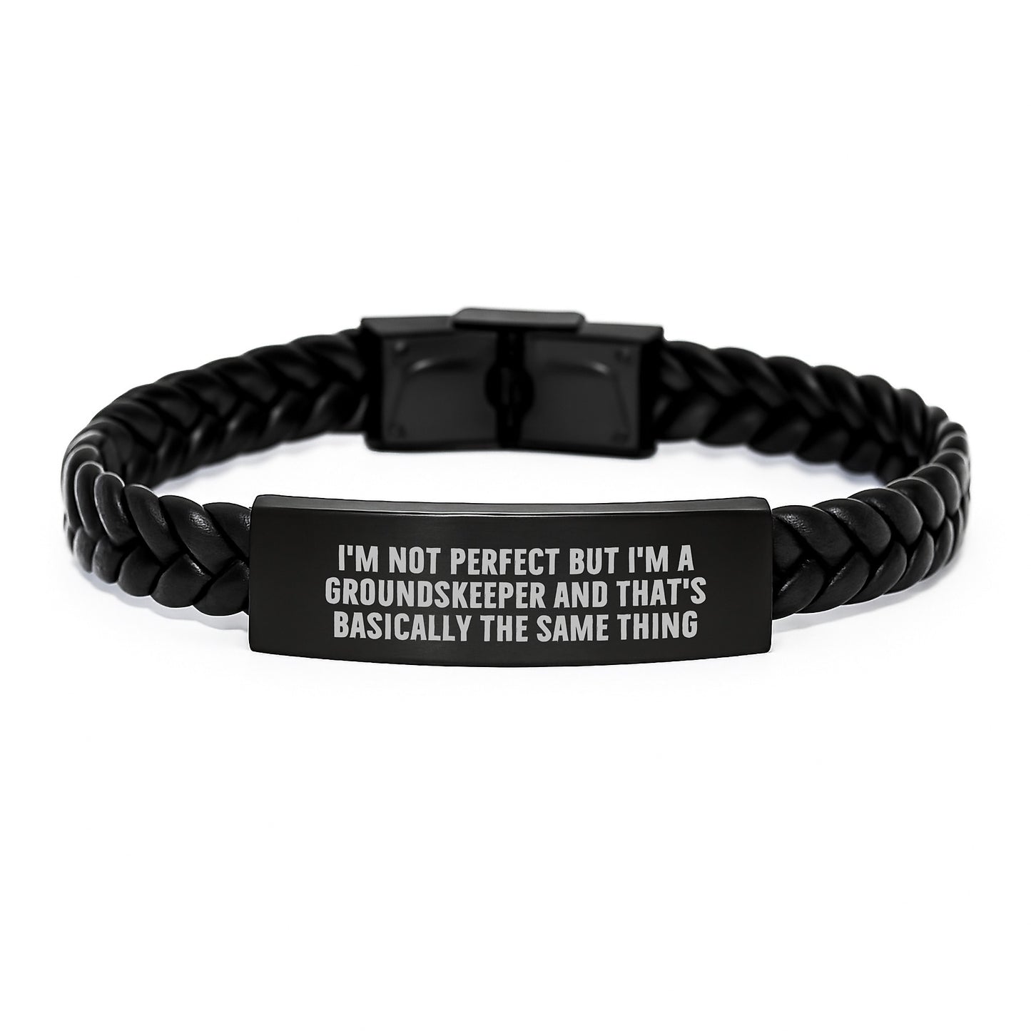 Funny groundskeeper Gifts for Her or Him - Interlaced Leather Birthday Present from Friends, Family, or Coworkers - 'I'm Not Perfect' - Image 1