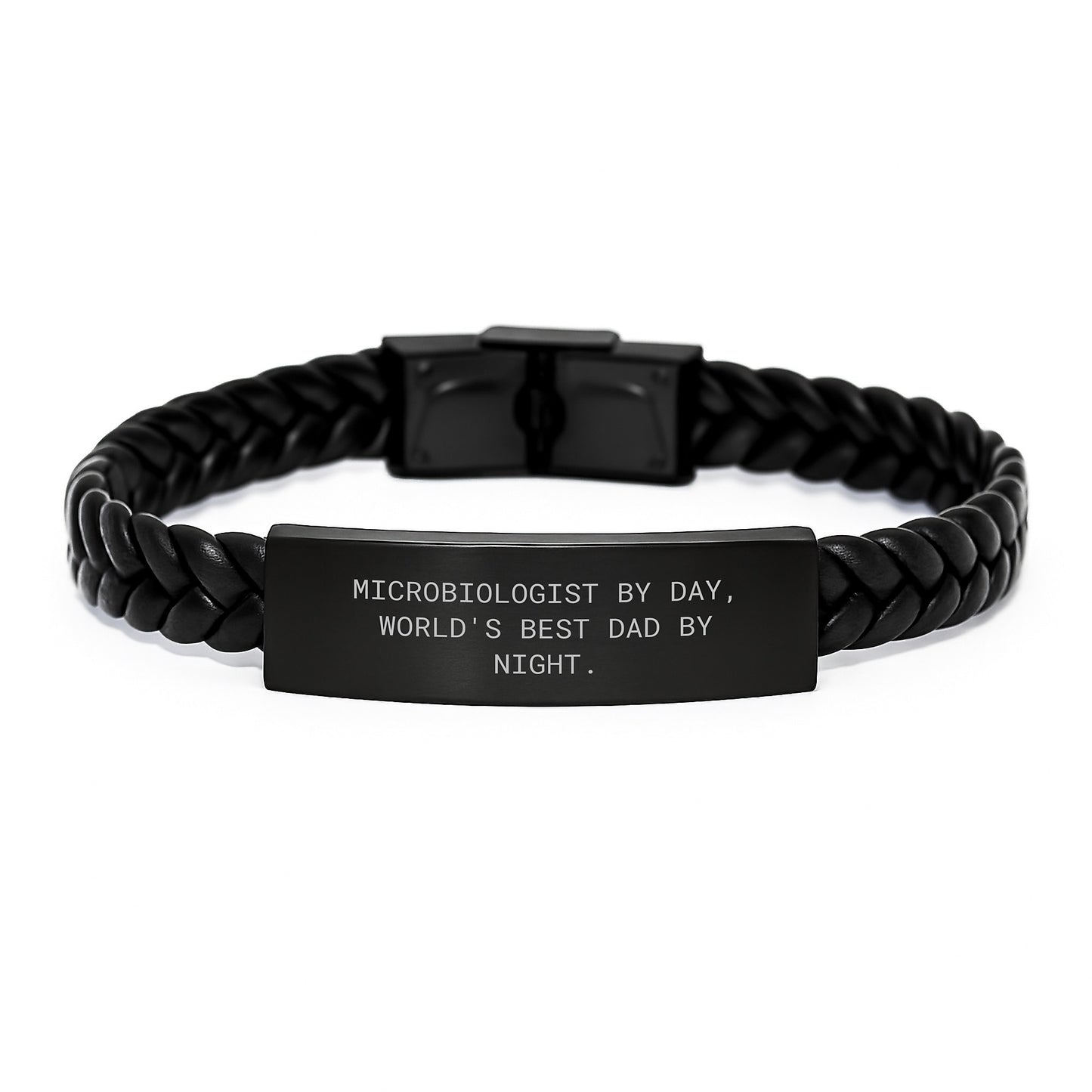 Microbiologist By Day, Funny Dad Quotes Interlaced Leather Bracelet Gifts for Men, Unique Christmas Unique Gifts from Friends to Family - Image 1