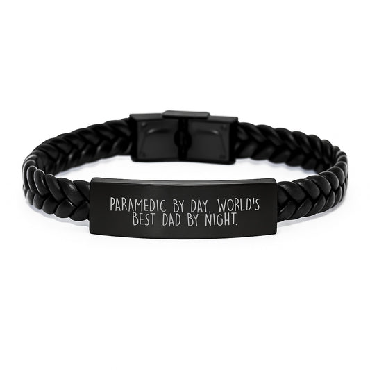 Rescue Worker Gifts, World's Best Dad Interlaced Leather Bracelet for Graduation, Funny Quote 'Rescue Worker By Day, World's Best Dad By Night.' - Gifts from Men, Gifts for Rescue Worker - Image 1