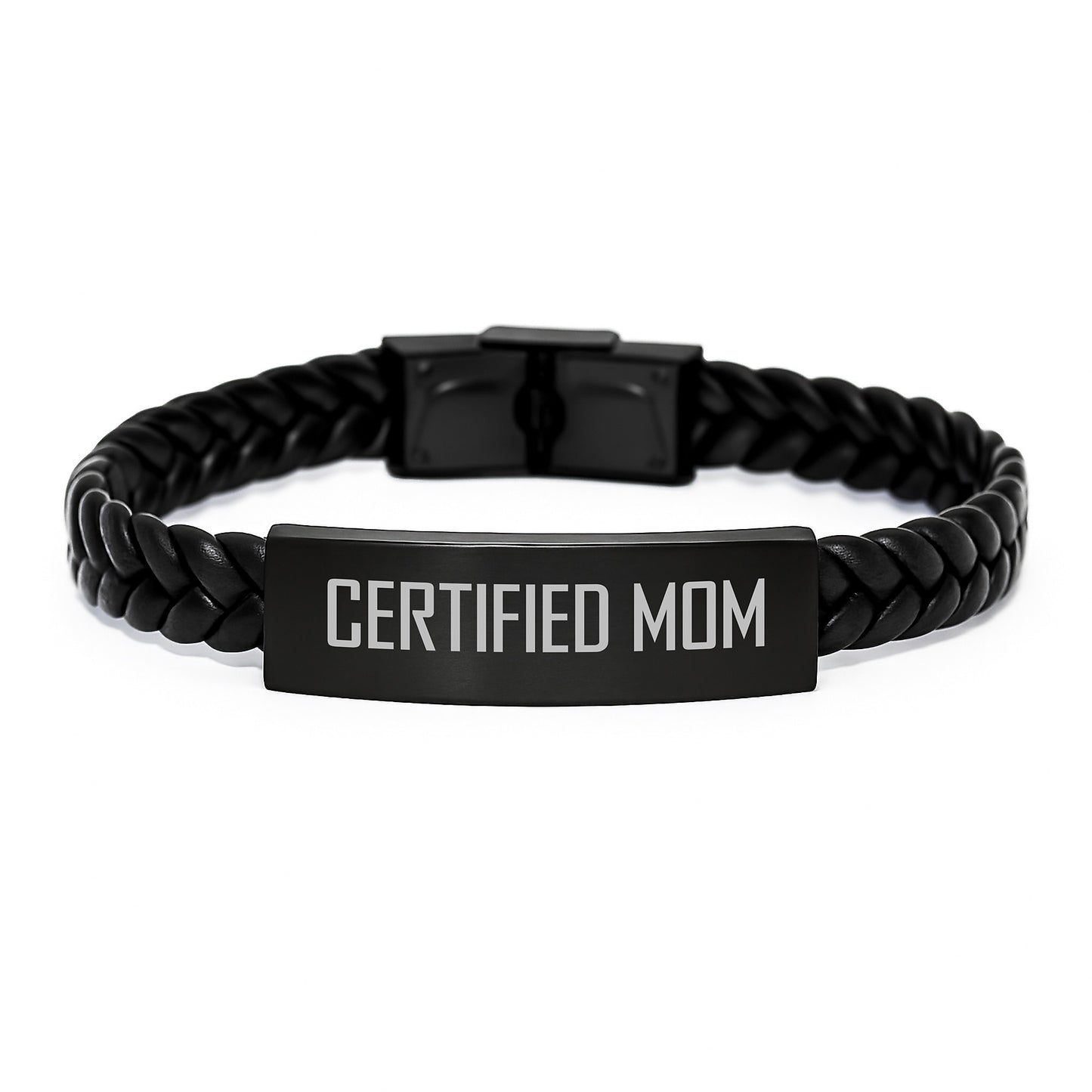 Funny Mom Gifts from Men - 'Certified Mom' Interlaced Leather Bracelet for Birthday, Unique Women's Jewelry with Stainless Steel and PU Leather, 7.87 inches, Durable and Stylish - Image 1