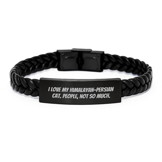 Funny Himalayan-Persian Cat Lover Gifts for Birthday, Interlaced Leather Bracelet from Friends to Family - Image 1