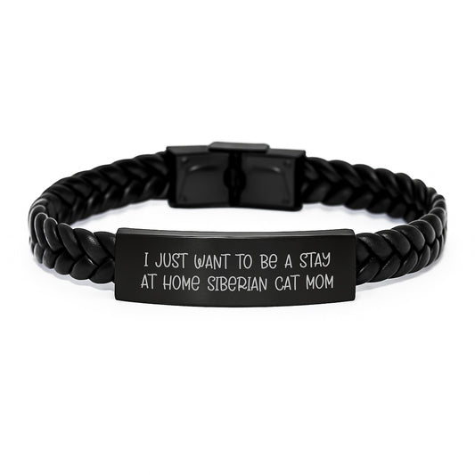 Funny Siberian Cat Mom Interlaced Leather Bracelet Gifts from Mom to Stay At Home Siberian Cat Mom on Birthday - Image 1