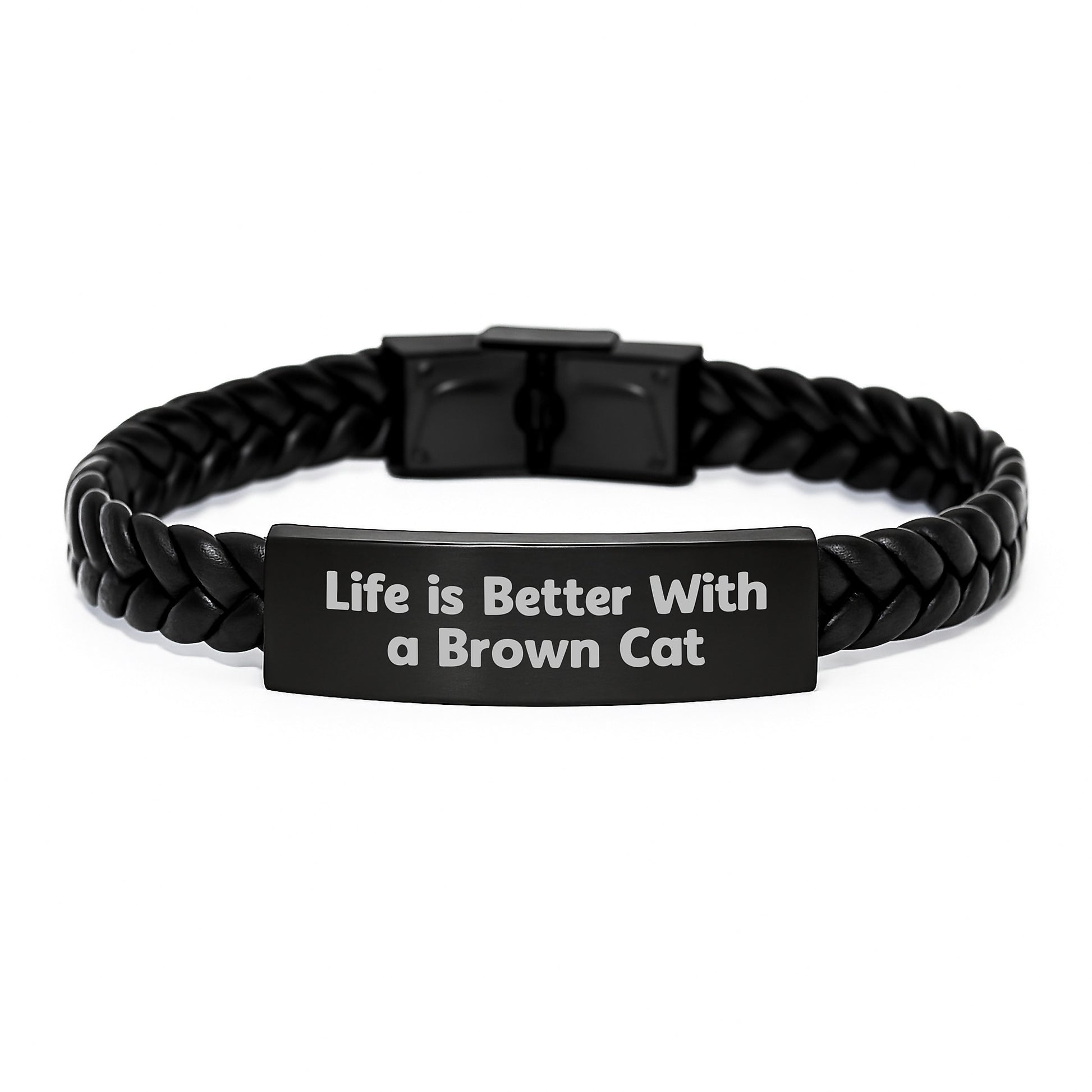 Brown Cat Lovers Gifts, Interlaced Leather Bracelet for Men Women Friends Family, Life Is Better With A Brown Cat Quote, Graduation Unique Gifts from Friends, Gifts for Brown Cat Enthusiasts - Image 1