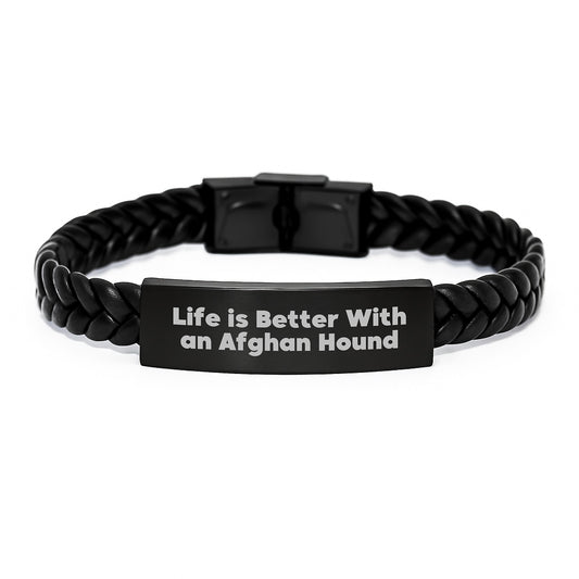 Funny Afghan Hound Dog Gifts for Men from Friends, Life Is Better With An Afghan Hound, Interlaced Leather Bracelet for Graduation Unique Gifts - Image 1