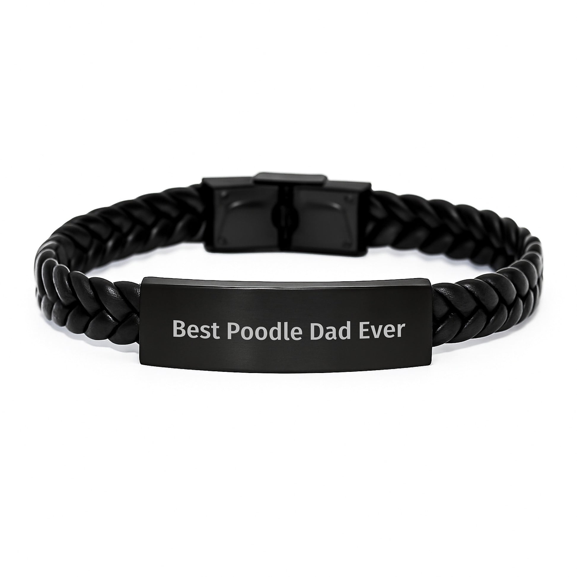 Funny Poodle Dog Gifts for Men Best Dad Ever Interlaced Leather Bracelet, Gifts from Family to Poodle Dad on Graduation - Image 1