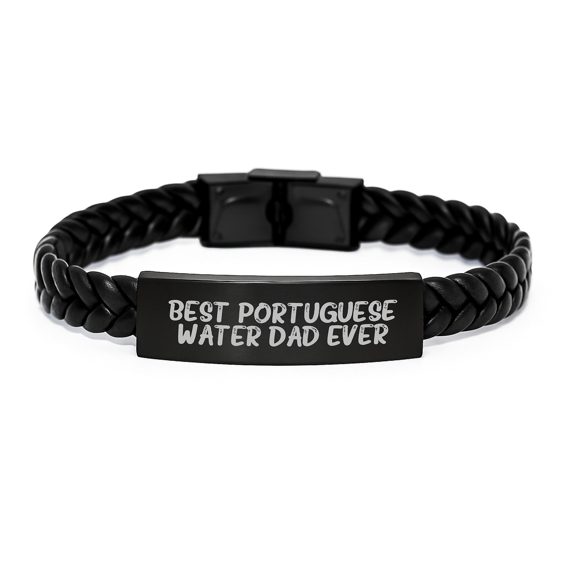 Funny Portuguese Water Dog Dad Gifts from Family - Best Portuguese Water Dad Ever Quote Interlaced Leather Bracelet for Birthday - Image 1