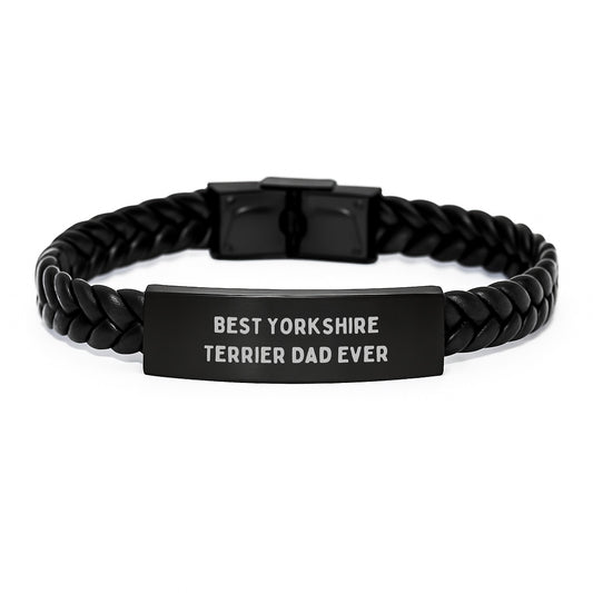 Yorkshire Terrier Dog Lover Gifts, Funny Quote Interlaced Leather Bracelet, Gifts from Men to Best Yorkshire Terrier Dad Ever, Birthday Unique Gifts for Men Friends Family - Image 1