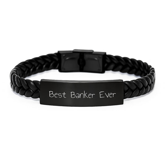 Funny Best Banker Ever Unique Gift Interlaced Leather Bracelet for Men Friends from Family - Image 1