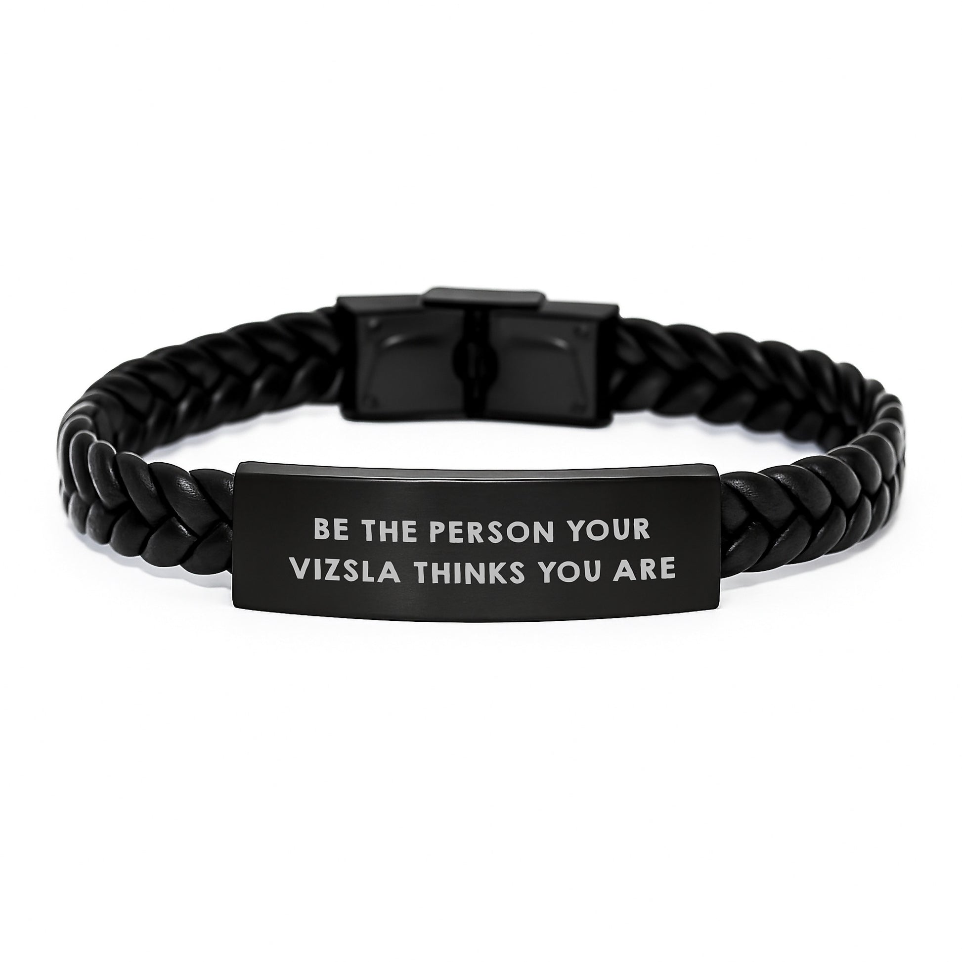Vizsla Dog Gifts: Funny Interlaced Leather Bracelet, Inspirational Quote 'Be The Person Your Vizsla Thinks You Are', Birthday Unique Gifts from Friends to Family - Image 1