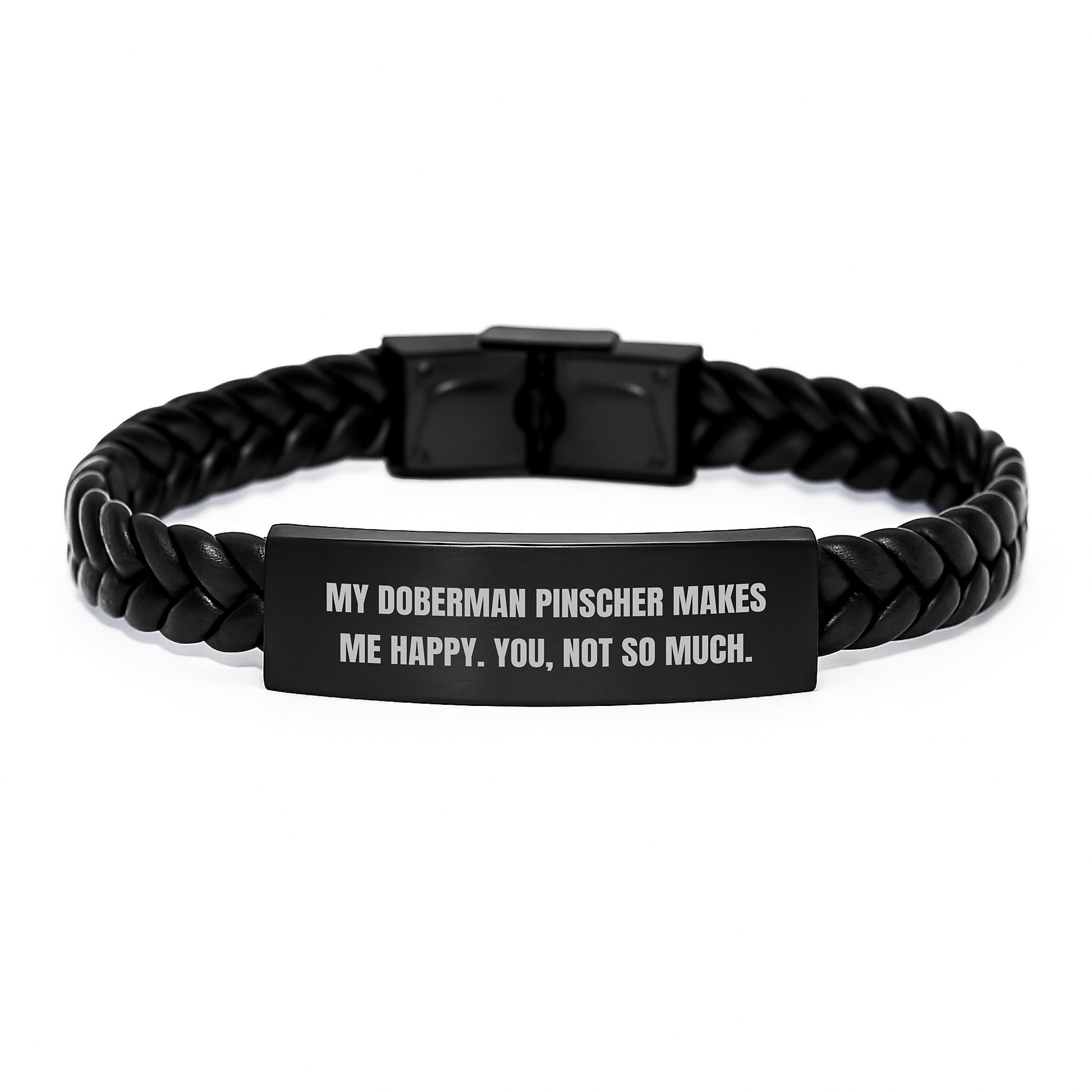 Funny Doberman Pinscher Dog Gifts from Men, Women, Friends, Coworkers, Family for Valentine's Unique Gifts - Interlaced Leather Bracelet with Quirky Quote - Image 1