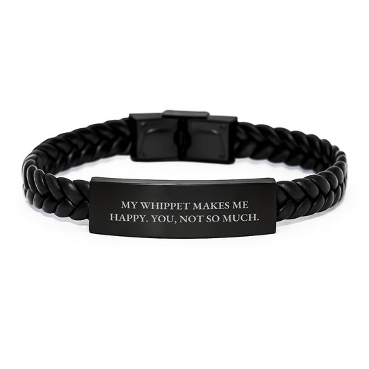 Whippet Dog Lover Funny Quote Interlaced Leather Bracelet, Gifts from Friends, Gifts for Whippet Dog Owners, Unique Graduation Gifts - Image 1