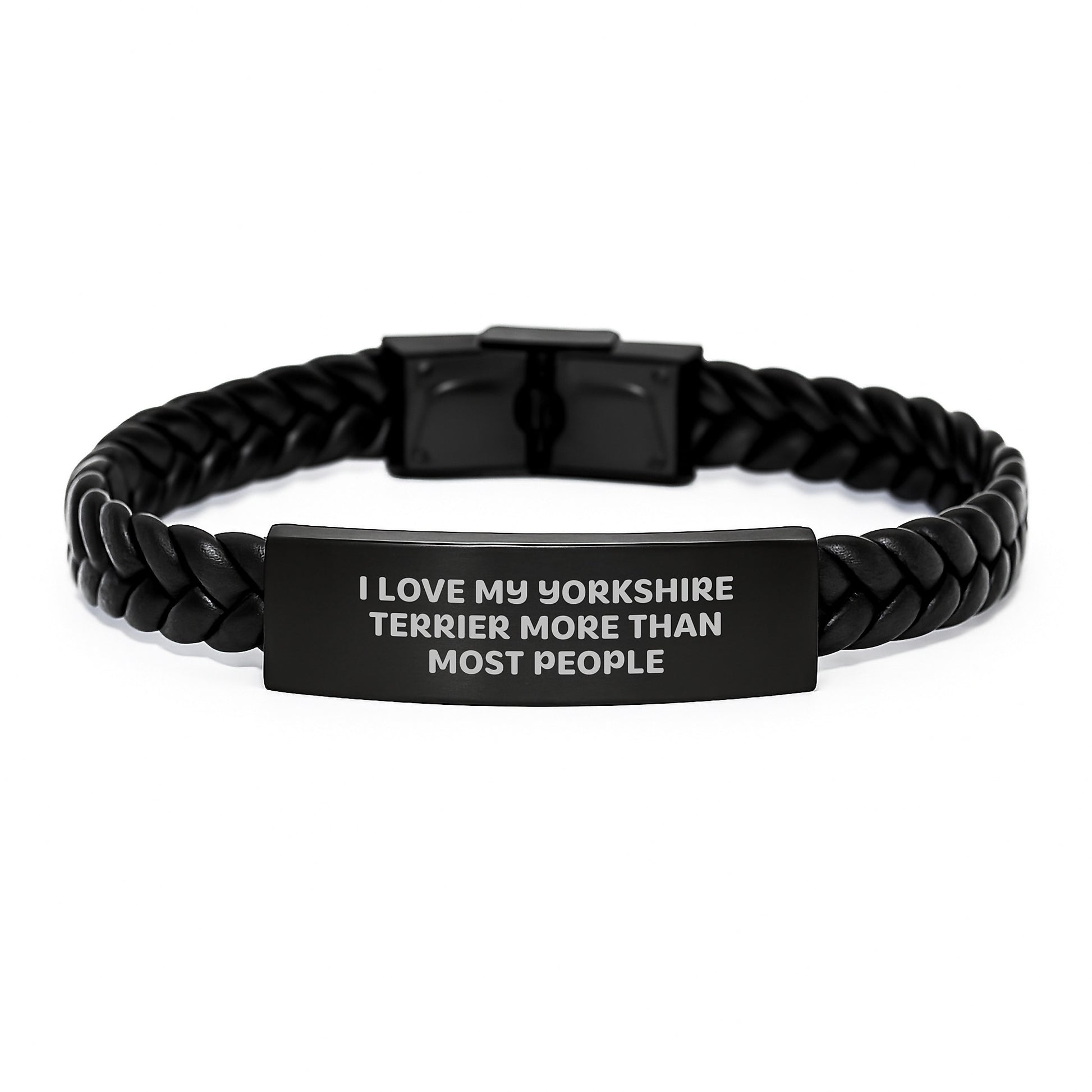 Funny Yorkshire Terrier Dog Gifts, I Love My Yorkshire Terrier More Than Most People Interlaced Leather Bracelet for Birthday, Gifts from Friends, Gifts for Yorkshire Terrier Dog Lovers - Image 1