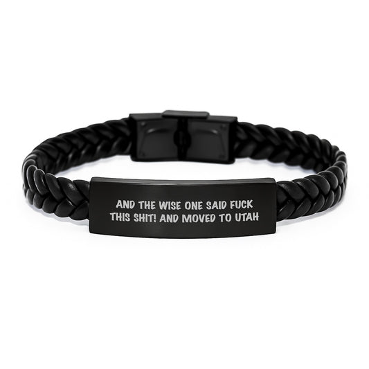 Utah Inspired Interlaced Leather Bracelet Funny Gift from Friends, Gifts for Men in Utah, Birthday Unique - Image 1