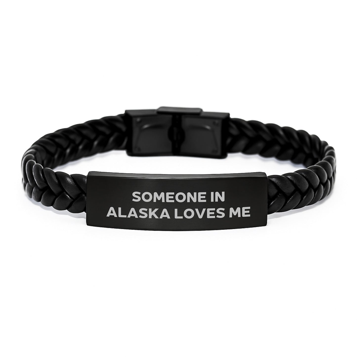 Alaska Inspired Interlaced Leather Bracelet, 'Someone In Alaska Loves Me' Quote, Unique Birthday Unique Gifts for Men from Family, Friends, Coworkers - Image 1