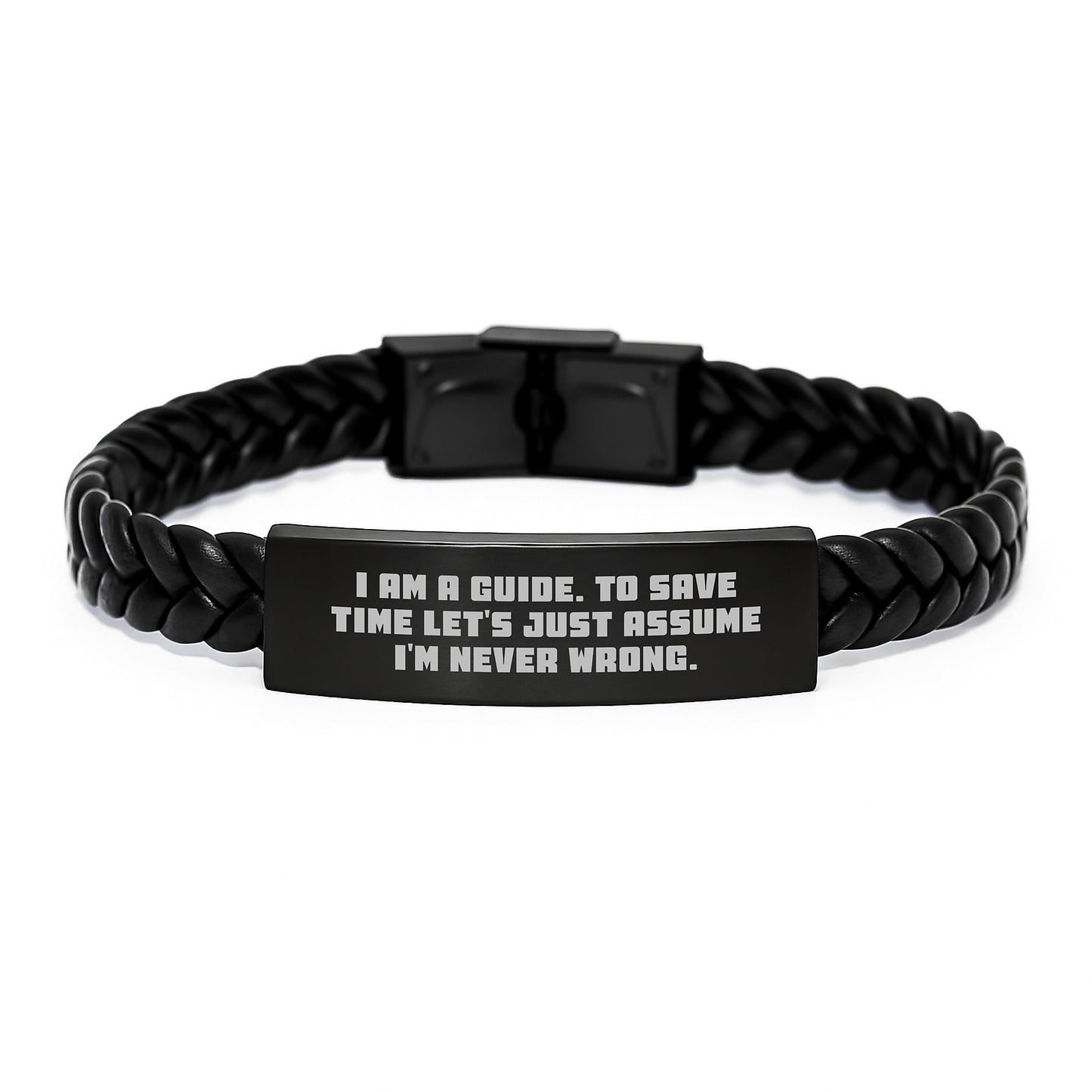 Funny Guide Gifts, Interlaced Leather Bracelet, Gifts from Friends for Guide, I'm Never Wrong - Image 1