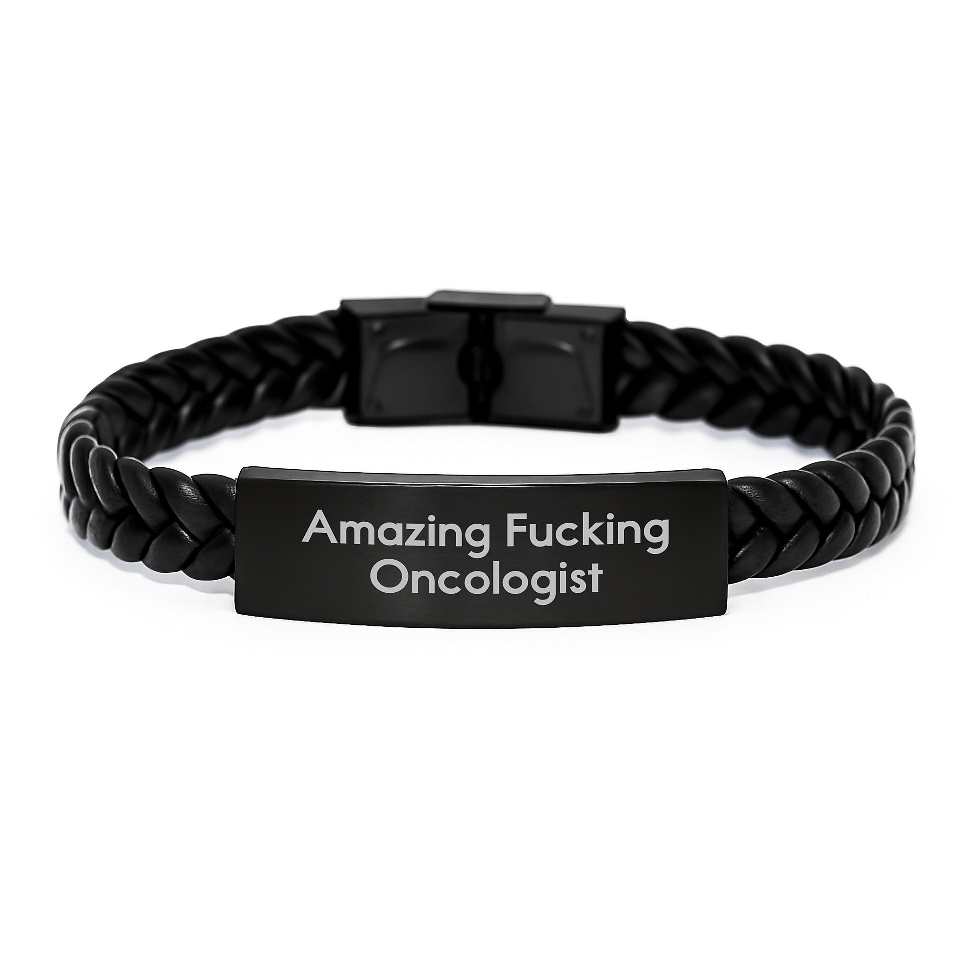Funny Quote Oncologist Gifts from Men, Christmas Unique Presents for Oncologist Friends, Interlaced Leather Bracelet with Stainless Steel and PU Leather - Image 1