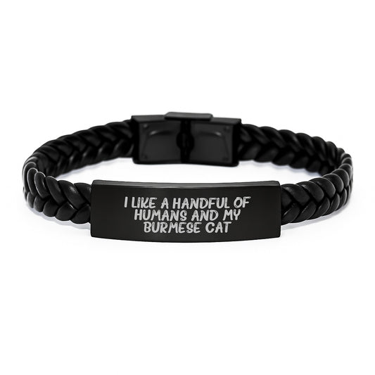 Funny Burmese Cat Interlaced Leather Bracelet Gifts for Cat Lovers, Christmas Unique Gifts from Friends to Family - Image 1