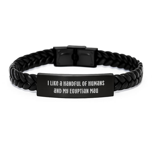 Funny Egyptian Mau Cat Lover Gifts Christmas Unique Interlaced Leather Bracelets for Men from Family - Image 1