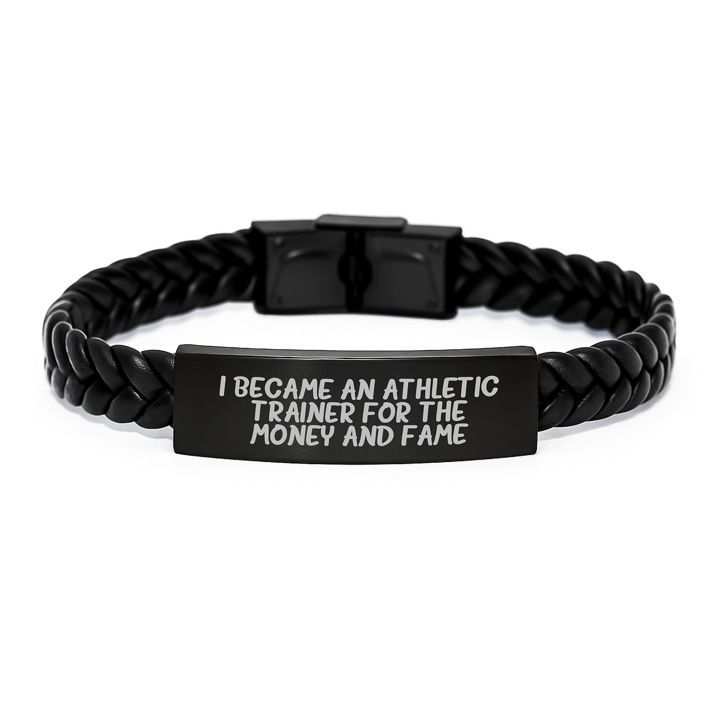 Funny Athletic Trainer Gifts for Men, Christmas Unique Interlaced Leather Bracelet, 'I Became An Athletic Trainer For The Money And Fame' Quote by Men, Gifts from Family to Friends for Christmas - Image 1