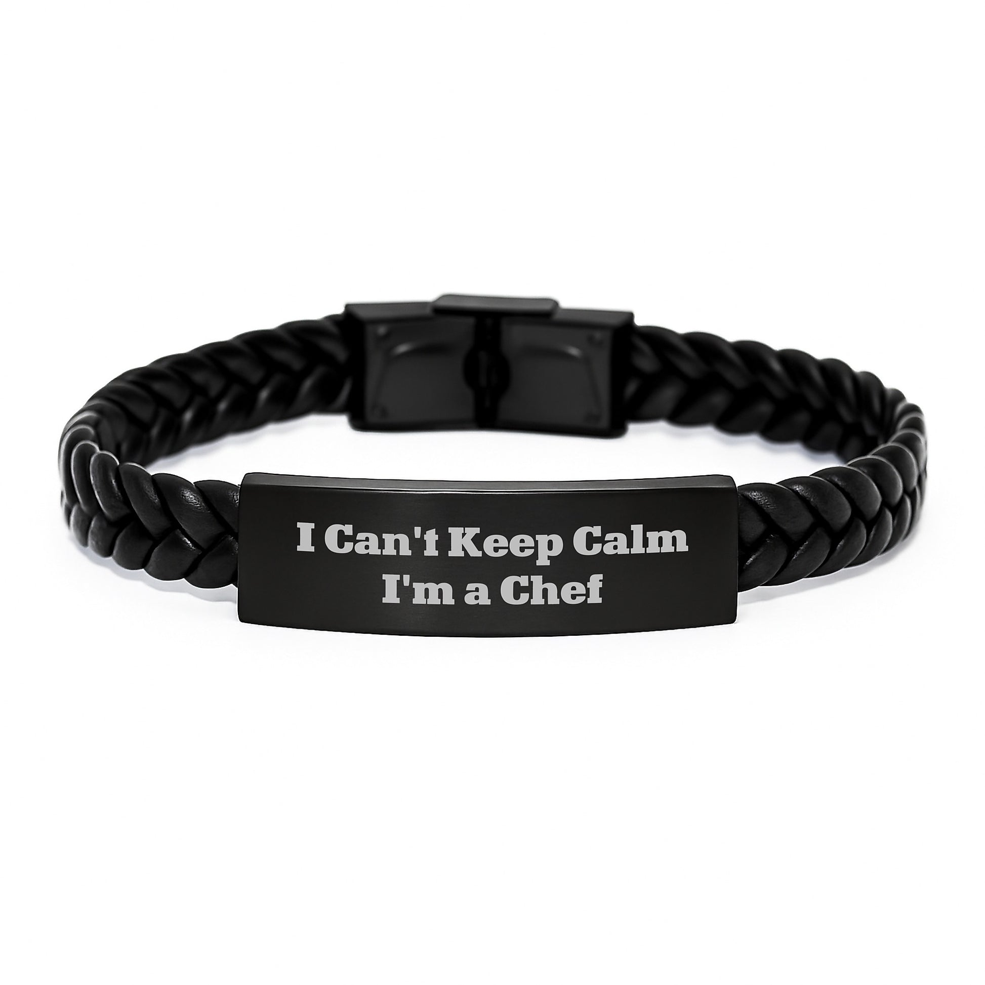 Funny Chef Gifts for Men, Interlaced Leather Bracelet with Engraved Stainless Steel, I Can't Keep Calm I'm A Chef Christmas Unique - Image 1