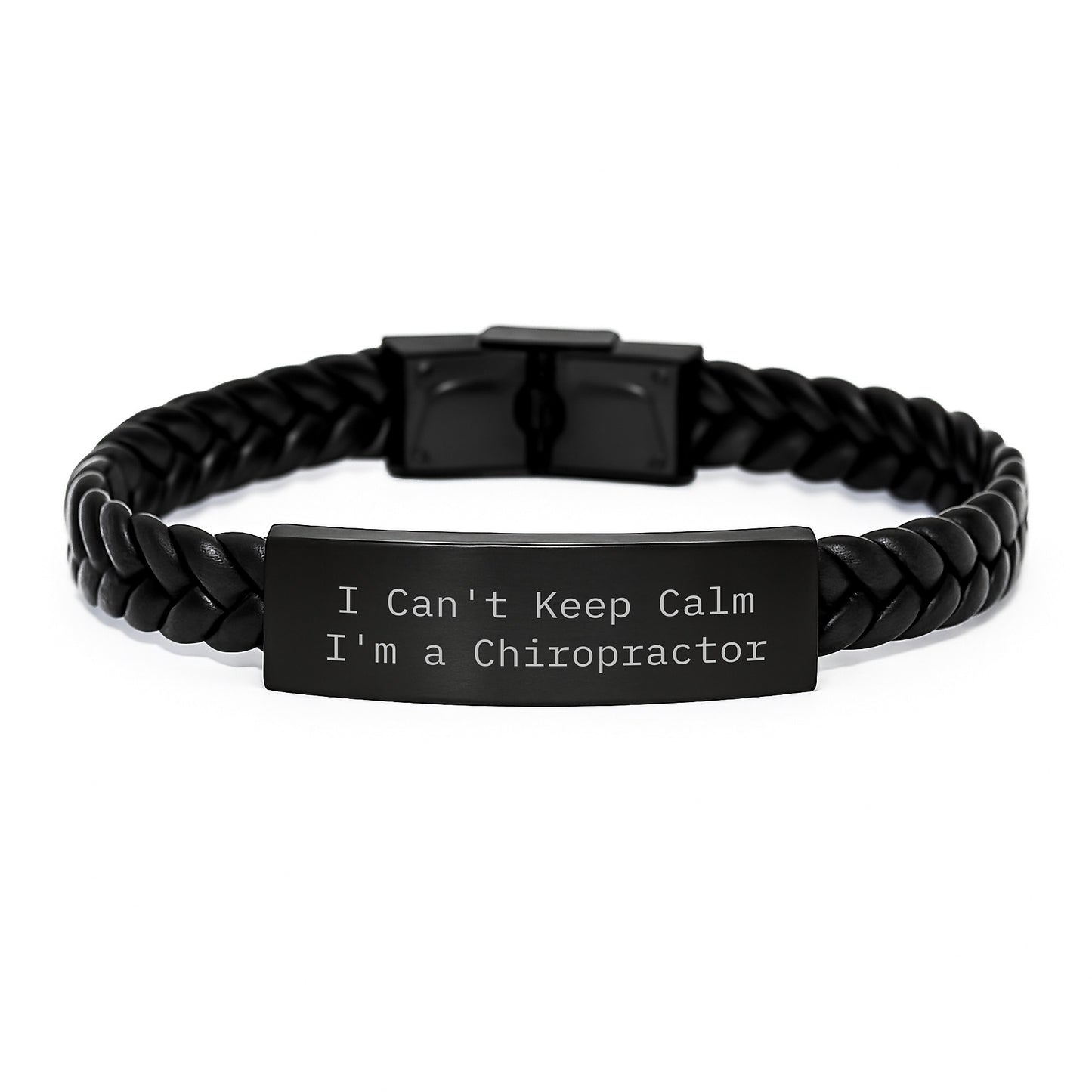 Funny Chiropractor Gifts for Men, Unique Interlaced Leather Bracelet with 'I Can't Keep Calm I'm A Chiropractor' Quote, Christmas Memorable Presents for Friends or Family - Image 1