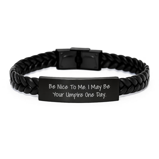 Funny Umpire Gifts for Men - Unique Interlaced Leather Bracelet with Stainless Steel and PU Leather - Umpire Quote Ideas for Christmas Unique Gifts from Friends to Umpire - Image 1