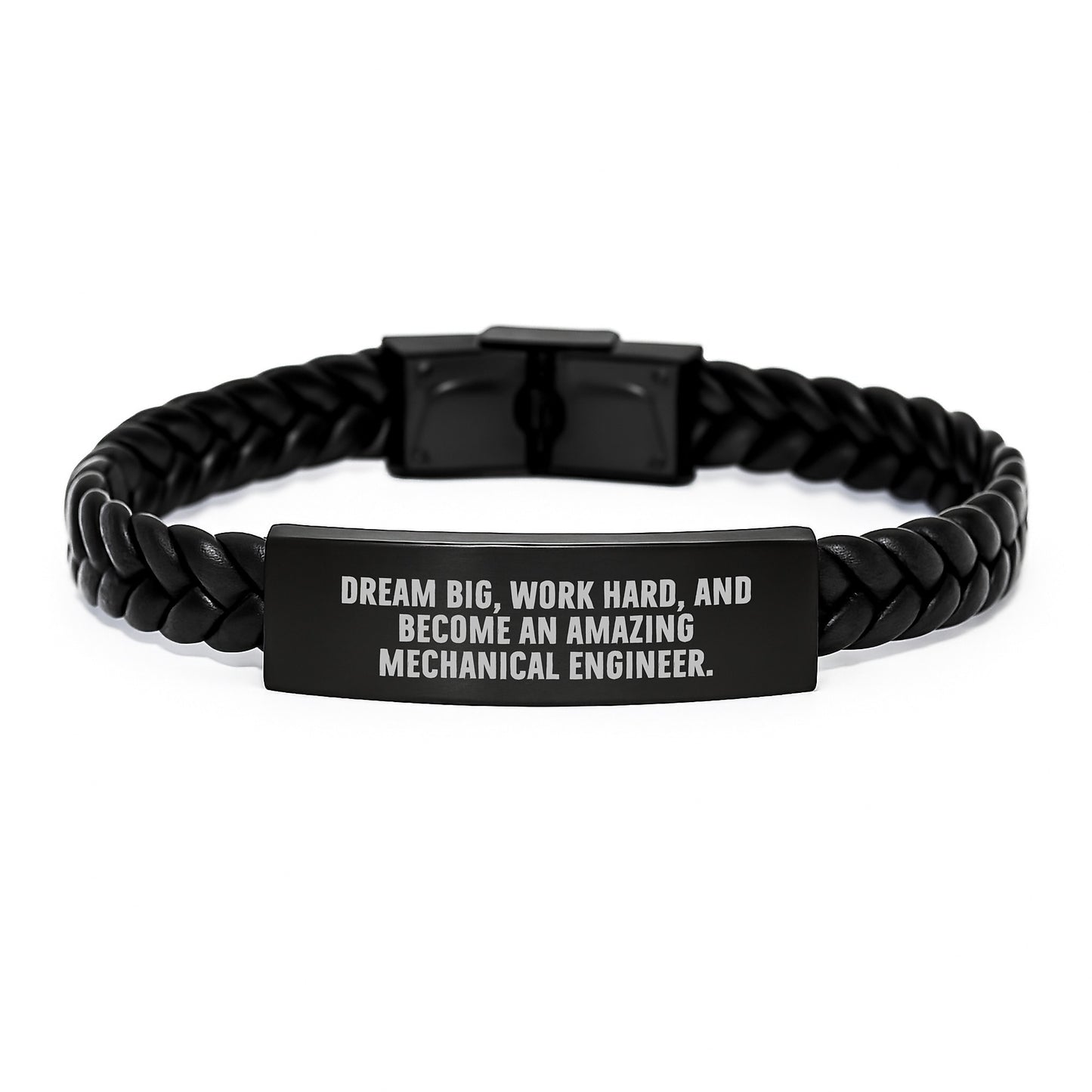 Inspirational Gifts for Mechanical Engineer Friends from Men, Unique Interlaced Leather Bracelet with Stainless Steel, 'Dream Big, Work Hard, And Become An Amazing Mechanical Engineer.' - Image 1