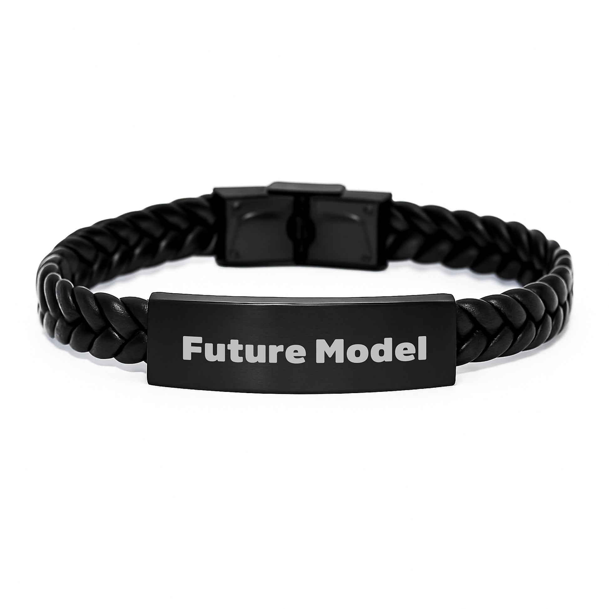 Funny Future Model Interlaced Leather Braces for Men Gifts, Inspirational Quote, Stainless Steel and PU Leather, 7.87 inches, Gifts from Men to Future Model - Image 1