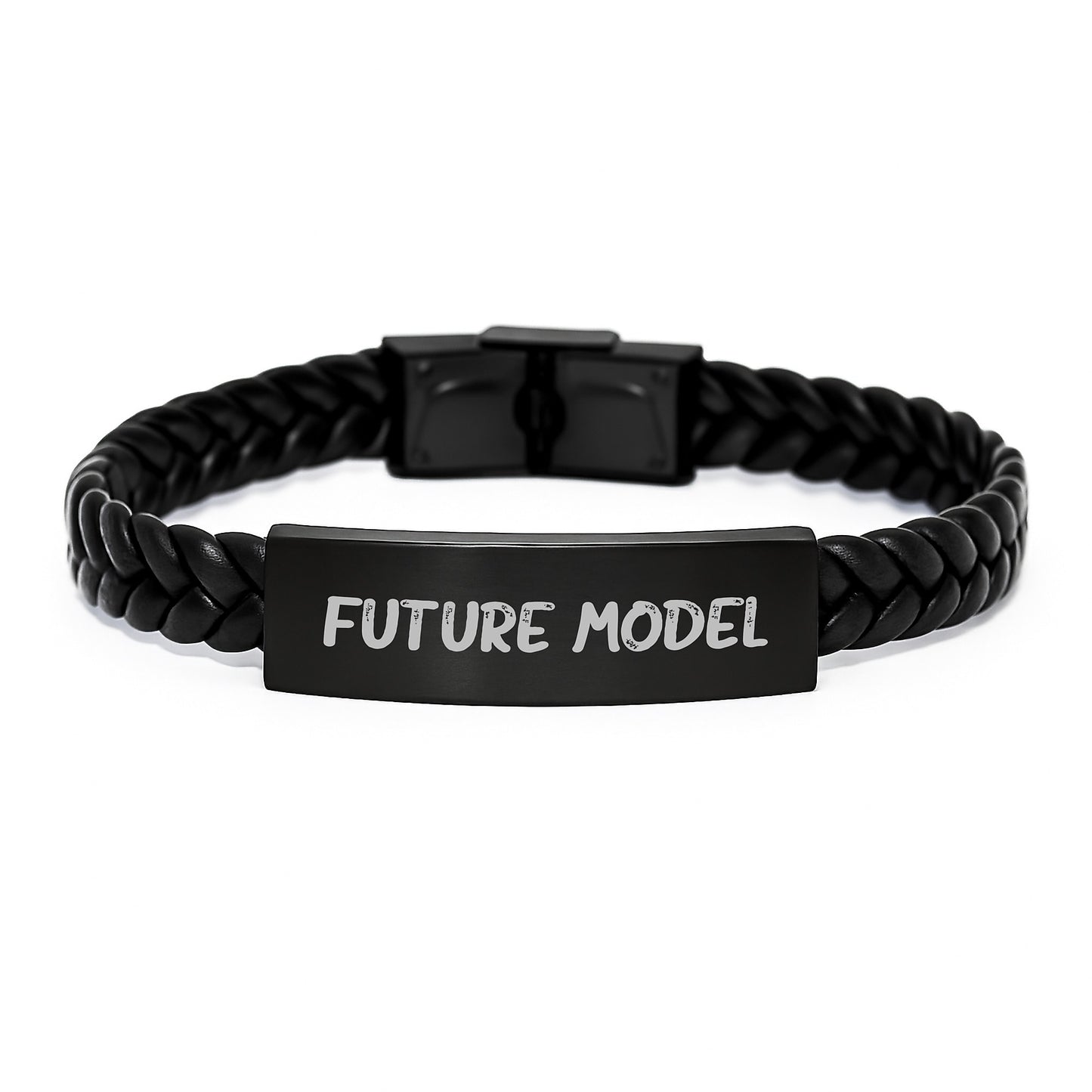 Funny Future Model Graduation Gifts from Friends to Men Interlaced Leatherbracelet with Engraved Stainless Steel - Image 1