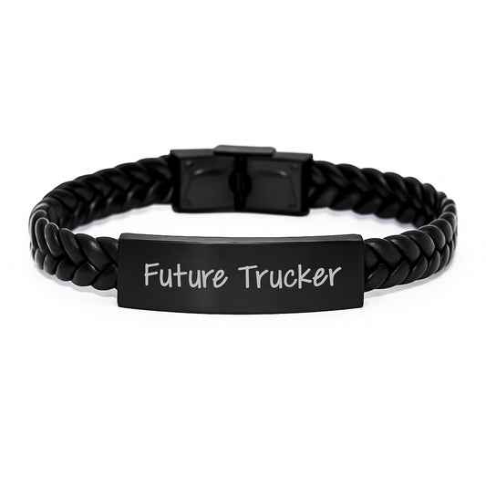 Trucker's Future Ahead Interlaced Leather Bracelet, Funny Quote 'Future Trucker' Gifts for Men, Unique Graduation Present for Friends, Coworkers, or Family - Image 1