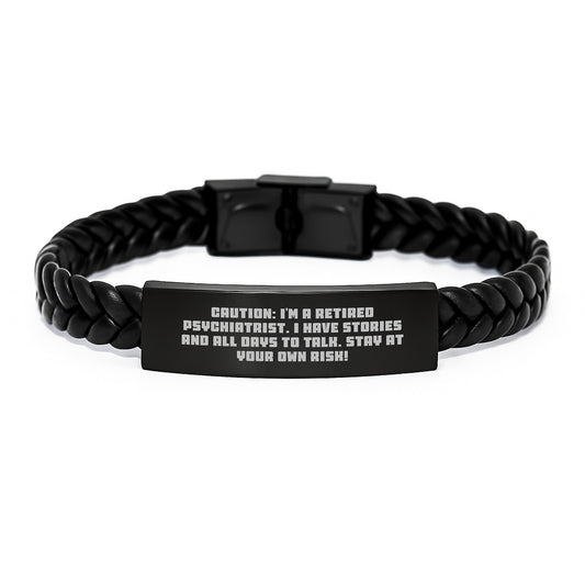 Funny Gifts from a Retired Psychiatrist - Interlaced Leather Bracelet for Men - Christmas Unique Presents for Friends and Family - Stay At Your Own Risk! - Image 1