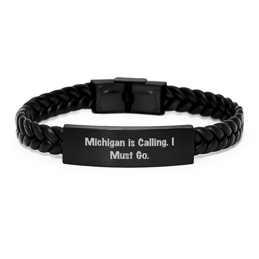 Funny Michigan Quotes Gifts from Friends to Women or Men, Interlaced Leather Bracelet with Christmas Unique Gifts - Image 1