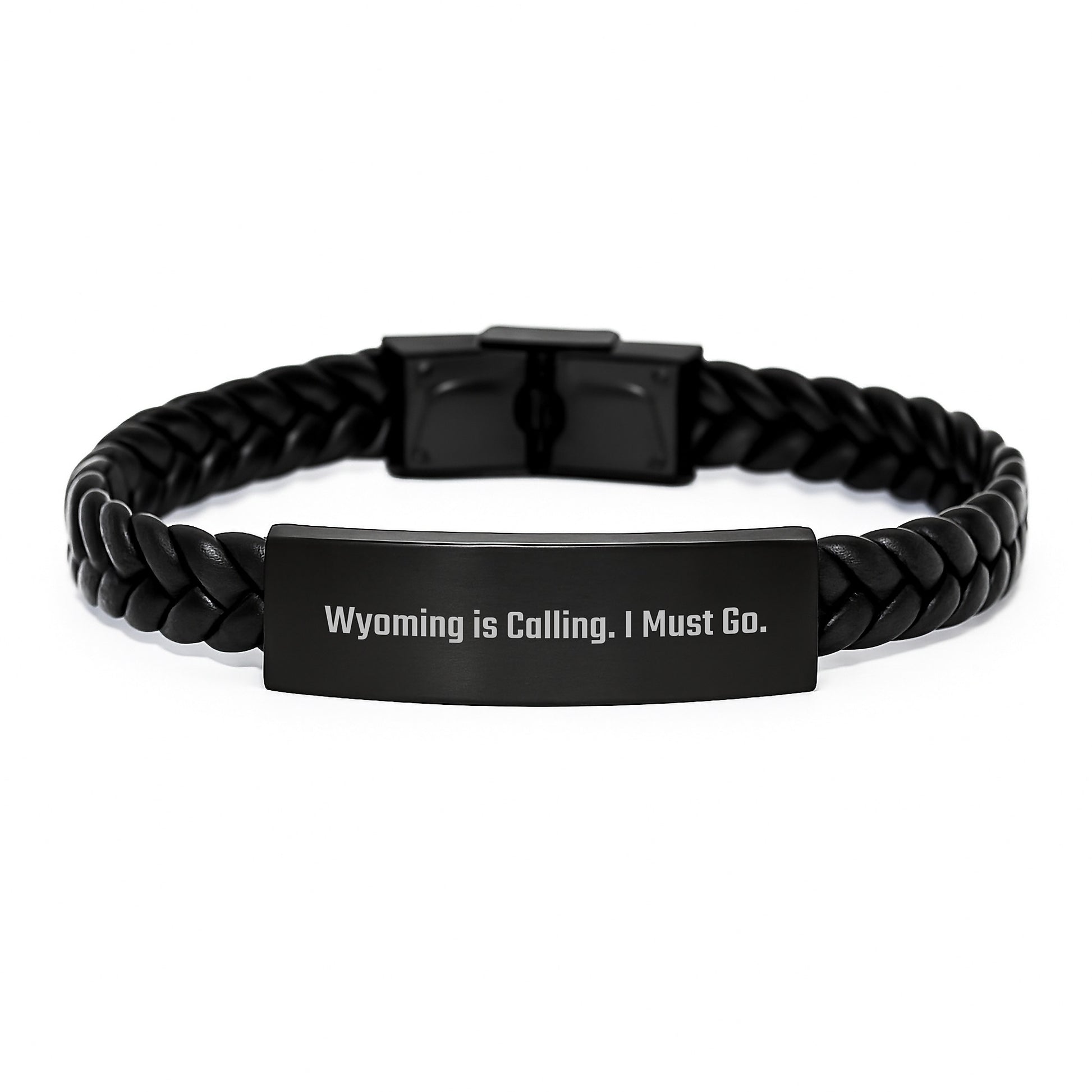 Wyoming Calling Interlaced Leather Bracelte for Men or Women, Funny Quote Gifts from Friends to Family, 7.87 Inches Long, Stainless Steel and PU Leather, Graduation Unique Gifts - Image 1