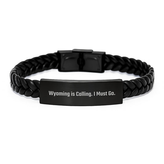 Wyoming Calling Interlaced Leather Bracelte for Men or Women, Funny Quote Gifts from Friends to Family, 7.87 Inches Long, Stainless Steel and PU Leather, Graduation Unique Gifts - Image 1