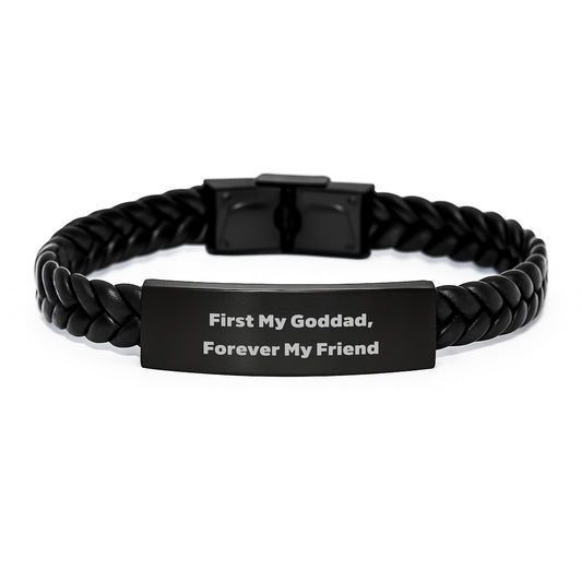 Funny Goddad Gifts, First My Goddad, Forever My Friend Interlaced Leather Bracelet for Men, Women, Coworkers, Family, Unique Graduation Gift from Men, Women, Friends, Coworkers, Family - Image 1