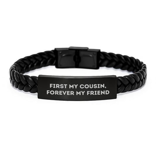 Funny Cousin Quotes Interlaced Leather Bracelet Gifts from Family to Cousin, Christmas Unique Presents for Men and Women - Image 1