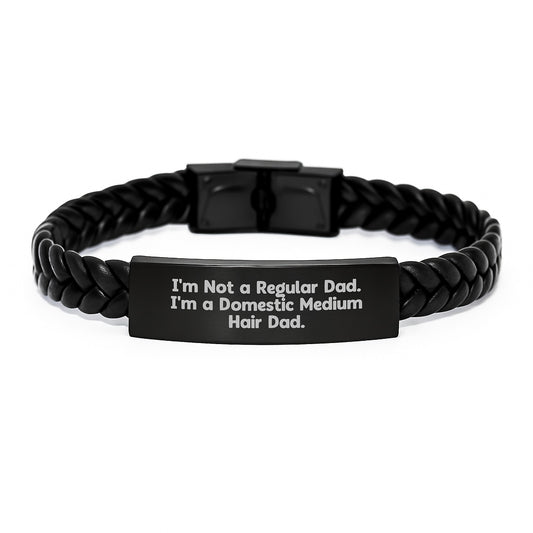Funny Domestic Medium Hair Cat Dad Interlaced Leather Bracelet Gifts for Men from Family - 7.87 inches Long - Image 1