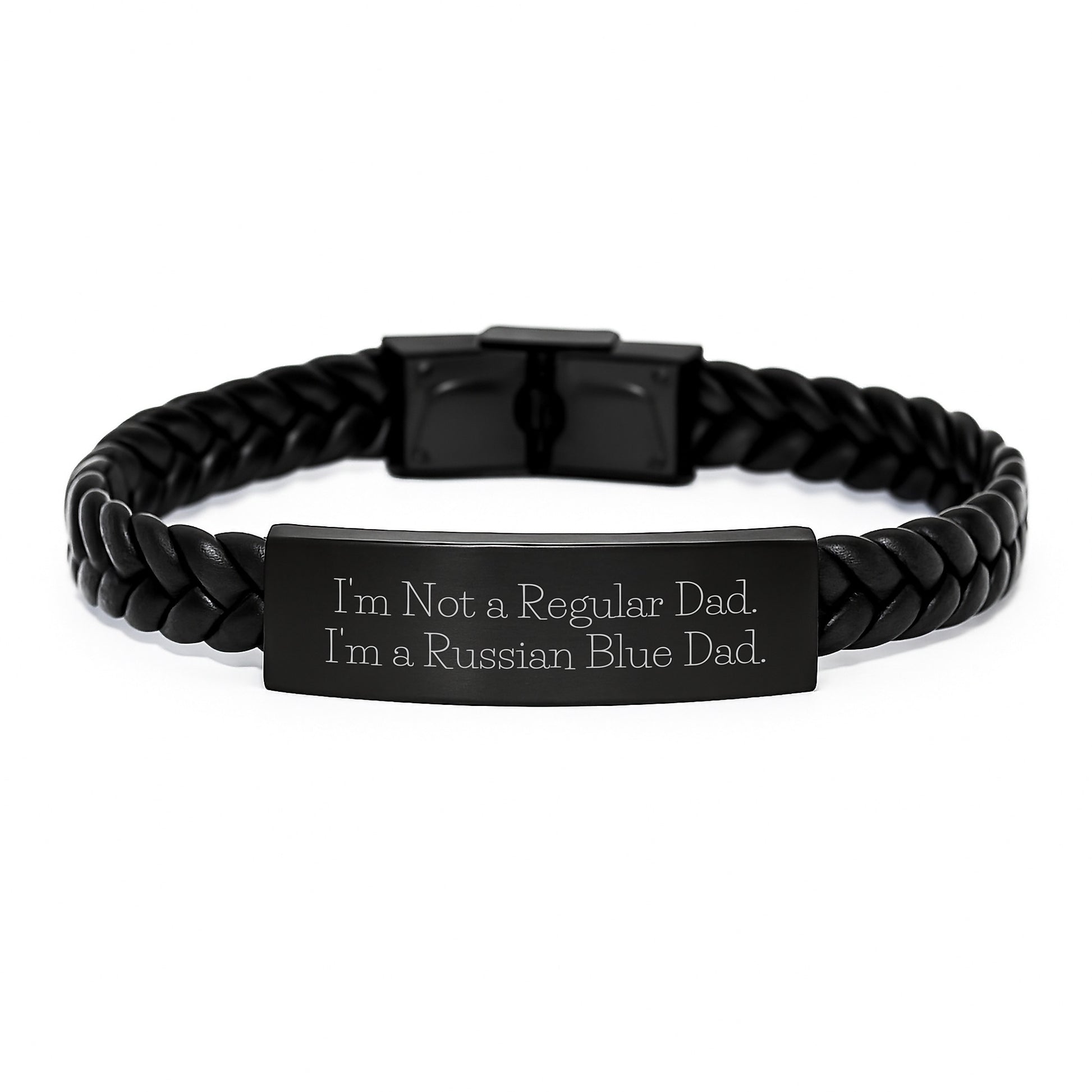 Russian Blue Cat Dad Gifts, Interlaced Leather Bracelet for Men, Funny Quote 'I'm Not A Regular Dad. I'm A Russian Blue Dad.' for Graduation, Gifts from Men to Russian Blue Cat Lovers - Image 1