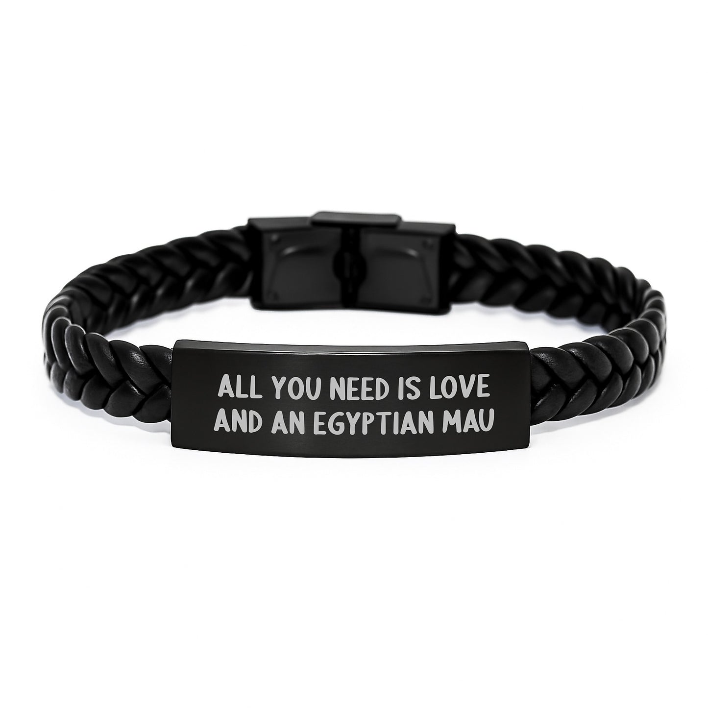 Egyptian Mau Cat Lover's Gifts from Men, Christmas Unique Presents for Egyptian Mau Cat Owners, Interlaced Leather Bracelet - All You Need Is Love And An Egyptian Mau - Image 1