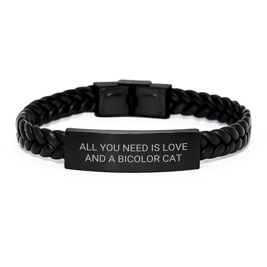 Gifts from Men to Women with Bicolor Cat Enthusiasts | Funny Quote Bicolor Cat Interlaced Leather Bracelet, Christmas Unique Gifts for Friends, Coworkers, and Family - Image 1