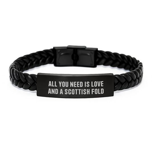 Gifts for Scottish Fold Cat Lovers - Funny Interlaced Leather Bracelet, Scottish Fold Cat Gifts, Love and Scottish Fold Quote, Christmas Unique Gifts for Women - Image 1