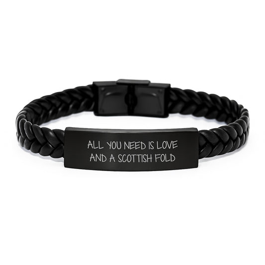Funny Scottish Fold Cat Gifts for Men, Women, Friends, Coworkers, Family - Interlaced Leather Bracelet, Christmas Unique Gifts from Lover - Image 1