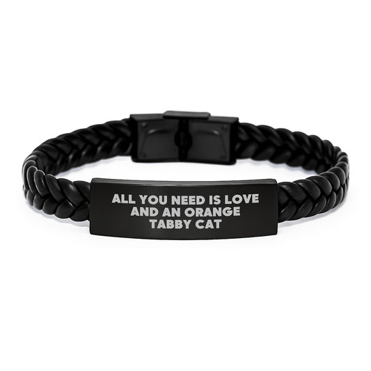 Unique Gifts for Orange Tabby Cat Lovers, Funny Orange Tabby Cat Quote, Interlaced Leather Bracelet, Christmas Unique Gifts from Friends for Men Women - Image 1