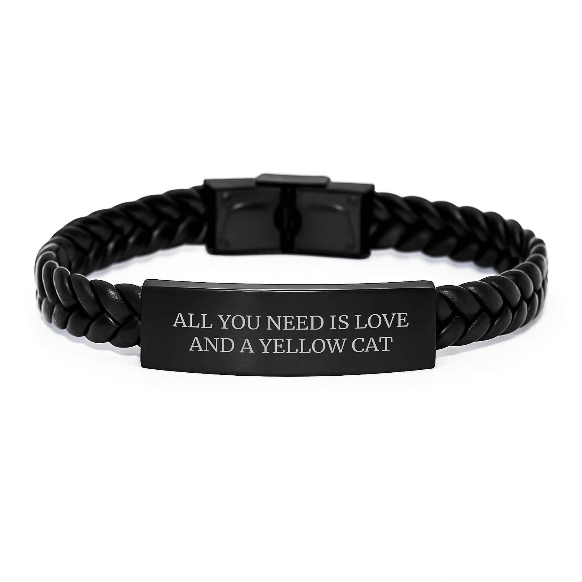 Yellow Cat Lovers' Unique Gift, Interlaced Leather Bracelet with Inspirational Quote - Gifts from Friends, for Yellow Cat Enthusiasts, Birthday Unique Presents - Image 1