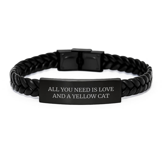 Yellow Cat Lovers' Unique Gift, Interlaced Leather Bracelet with Inspirational Quote - Gifts from Friends, for Yellow Cat Enthusiasts, Birthday Unique Presents - Image 1
